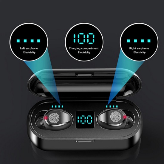 F9 Tws Bluetooth 5.0 Earphone Wireless Headphone Stereo Mini Headset Sports Earbuds with Microphone Charging Case Black