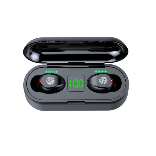 F9 Tws Bluetooth 5.0 Earphone Wireless Headphone Stereo Mini Headset Sports Earbuds with Microphone Charging Case Black