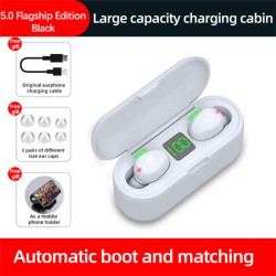 F9 Tws Bluetooth 5.0 Earphone Wireless Headphone Stereo Mini Headset Sports Earbuds with Microphone Charging Case White