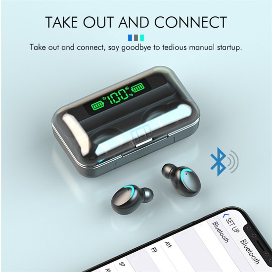 F9 Tws Wireless Bluetooth Earphones Digital Display Waterproof Sports Music Earbuds for Huawei iPhone Xiaomi Black