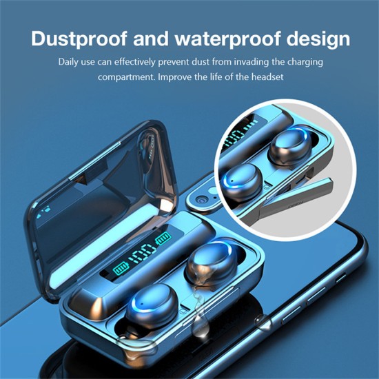 F9 Tws Wireless Bluetooth Earphones Digital Display Waterproof Sports Music Earbuds for Huawei iPhone Xiaomi Black