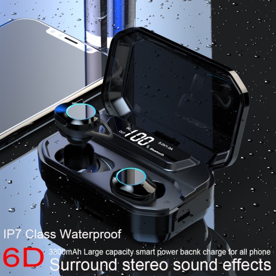 G02 TWS 5.0 Bluetooth 9D Stereo Earphone Wireless Earphones IPX7 Waterproof Earphones 3300mAh LED Smart Power Bank Case As shown