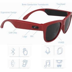 G1 Bone Conduction Music Playing Headset Polarized Glasses Sunglasses Black Frame Red Lenses