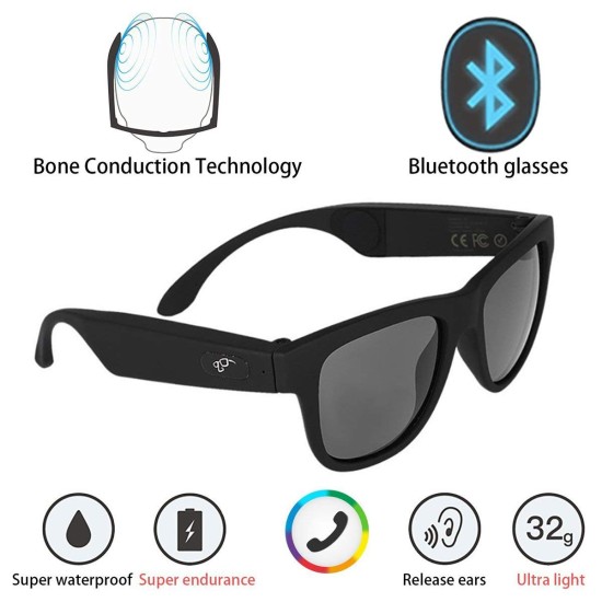 G1 Bone Conduction Music Playing Headset Polarized Glasses Sunglasses Black Frame Red Lenses