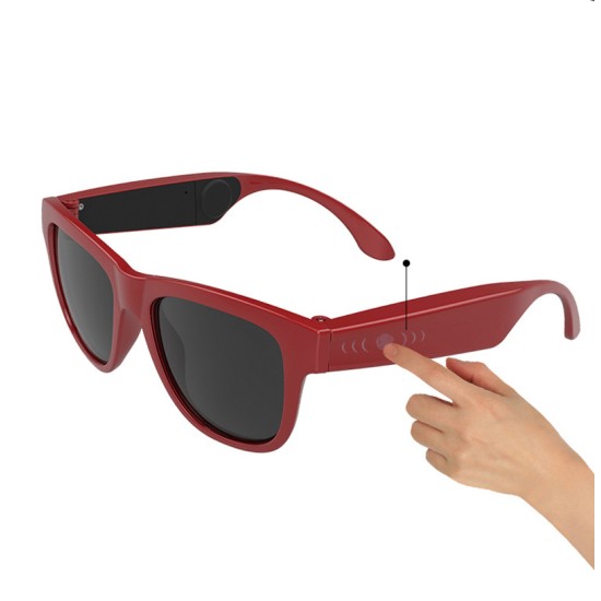 G1 Bone Conduction Music Playing Headset Polarized Glasses Sunglasses Black Frame Red Lenses