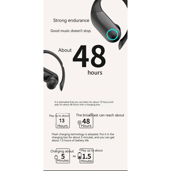 G37 Tws Dual Ear Headset Bluetooth  Wireless Touch Control Ear Hook Digital Display Sport Headphones Black