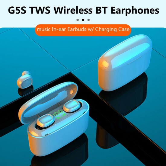 G5S Dual Earbuds Bluetooth Headphone 5.0 Sports TWS Wireless Rechargeable In-ear with Digital Display white