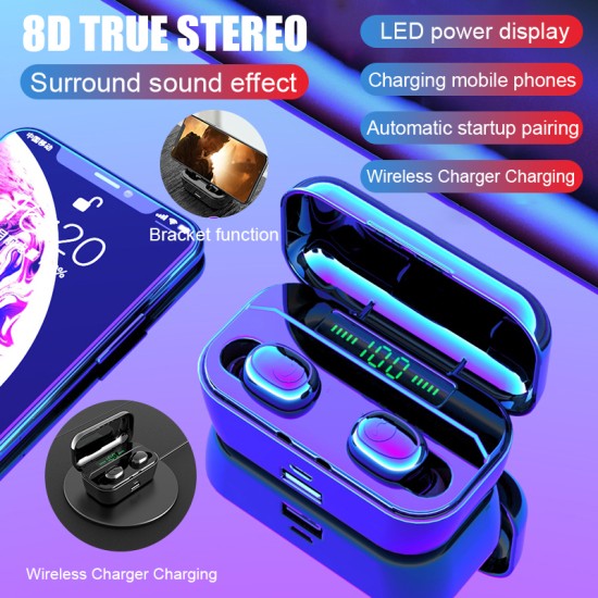 G6s Bluetooth Earphones TWS Wireless 5.0 Handsfree Earphone Sports Bass Earbuds with Mic 3500mAh Charging Box white