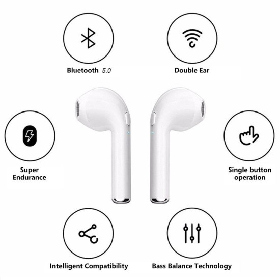 I7S Tws Wireless Bluetooth Headset With Charging Compartment Power Capacity Display Earphones Black