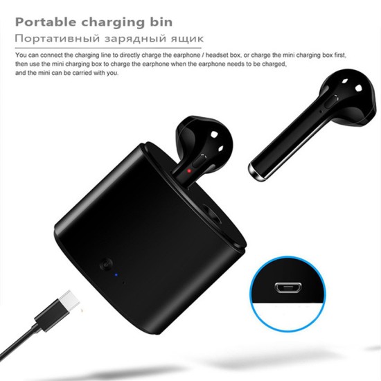 I7S Tws Wireless Bluetooth Headset With Charging Compartment Power Capacity Display Earphones Black