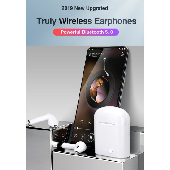 I7S Tws Wireless Bluetooth Headset With Charging Compartment Power Capacity Display Earphones White