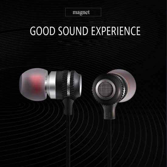 In-ear Wire-controlled Stereo Metal Magnetic Absorption Earphone Black silver