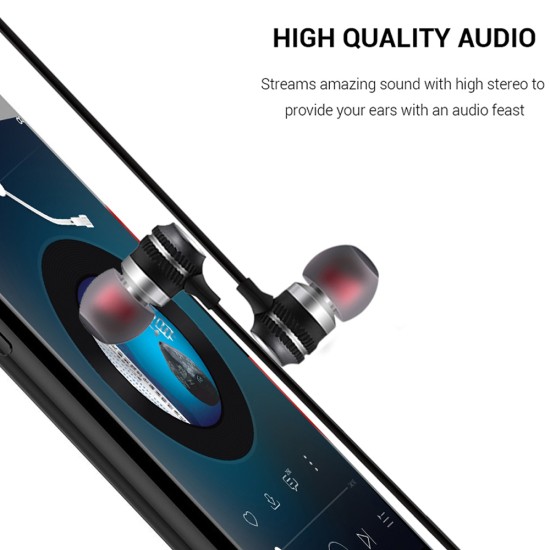 In-ear Wire-controlled Stereo Metal Magnetic Absorption Earphone black