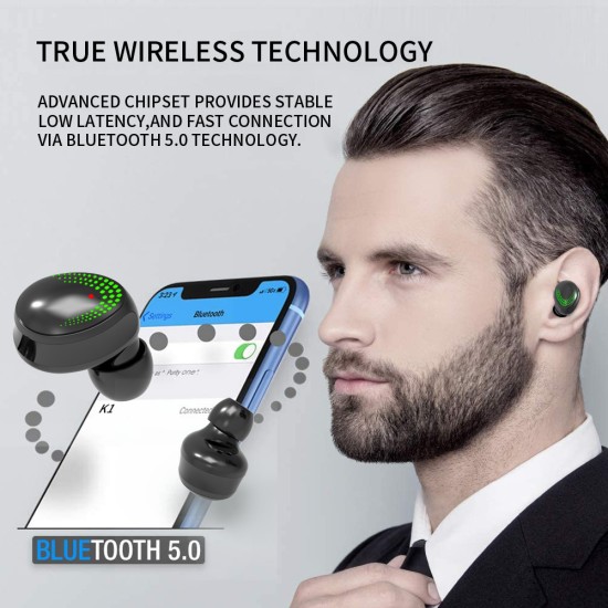 K1 Touch Bluetooth Headset 5.0 Wireless Binaural In-ear Earbuds With Power Display Bluetooth Headset Black