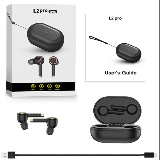 L2 Pro Bluetooth Headset Wireless Bluetooth 5.0 Sports Noise Reduction Earbuds with Charging Box black