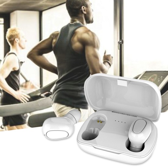 L21 Bluetooth-compatible Headset 5.0 In-ear 3d Stereo Surround Sound Wireless Earphone With 350mah Charging Box Sweat-proof Design White