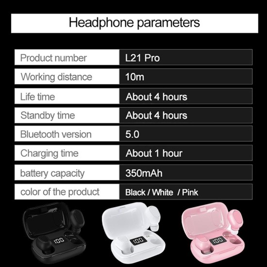 L21pro Wireless Bluetooth-compatible V5.0 Headset Lightweight In-ear Earphones Wide Compatibility Fast Automatic Pairing Earbuds pink