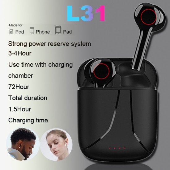 L31 Tws Bluetooth Earphone Music Earpieces Business Headset Sports Earbuds Suitable Wireless Headphones for Xiaomi Huawei Iphone black