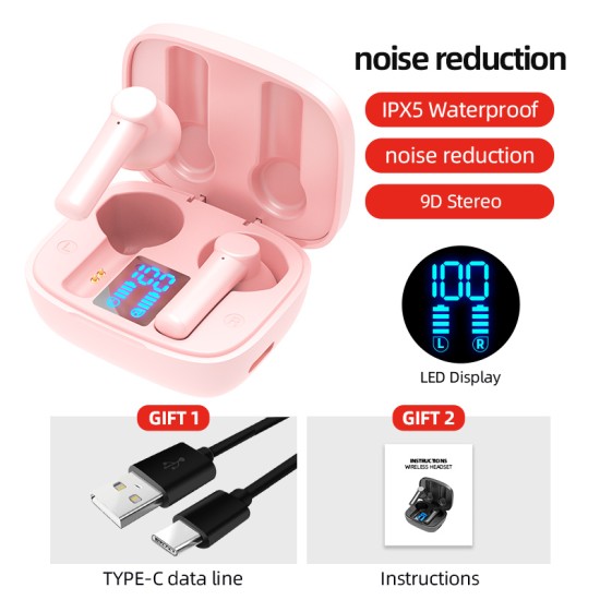 Lb-8 Bluetooth  Earphones True Wireless Headphones 5.0 Tws In-ear Earbuds Ipx5 Waterproof Earphones Pink