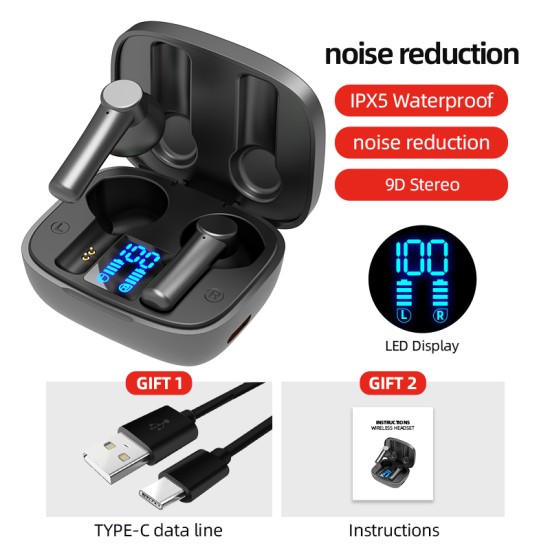 Lb-8 Bluetooth  Earphones True Wireless Headphones 5.0 Tws In-ear Earbuds Ipx5 Waterproof Earphones black