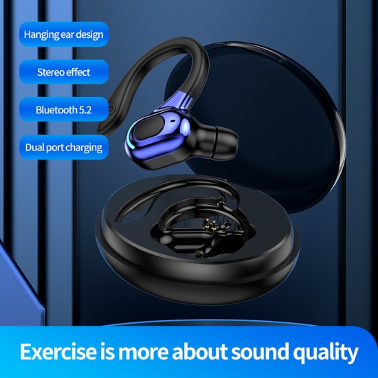 M-l8 Bluetooth Earphone with Charging Cabin Mini In-ear Business Sports Hanging Ear Headsets Black