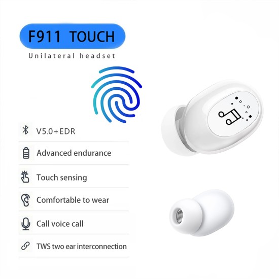 Mini F911 Bluetooth-compatible Headset Wireless Earbuds Small Sports 5.0 Stereo Nfc Function Voice Control Portable Earbuds F911 white