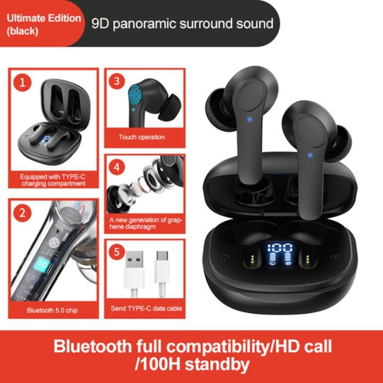 Multifunctional Wireless  Headset With Mic In-ear Anc Enc No-delay Noise-cancelling Gaming Bluetooth-compatible Earphones White