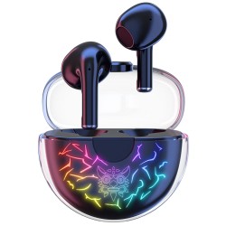 Onikuma T35 Gaming Bluetooth Headset RGB Transparent Crack Light Enc Noise Cancelling Wireless In-ear Headphones Black