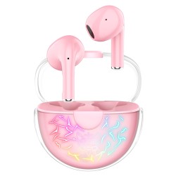 Onikuma T35 Gaming Bluetooth Headset RGB Transparent Crack Light Enc Noise Cancelling Wireless In-ear Headphones Pink