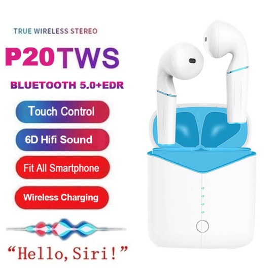 Pop-up Wireless Earphones P20 TWS Stereo Wireless Earbuds Earphone Bluetooth 5.0 Headphones Blue