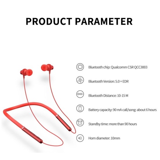 Q30 Wireless Headset Bluetooth 5.0 CSR Chip Low Power Stereo Sound Sports Neckband In-ear Earphone black