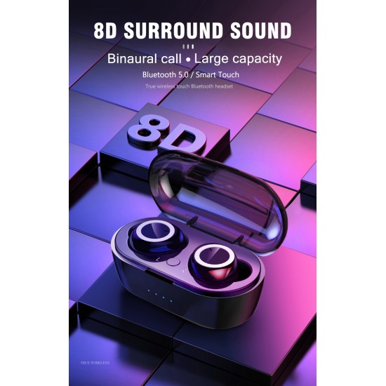 Q32 Wireless Earphone Bluetooth 5.0 Long Standby Sports Earbud 8D Bass Stereo Headset With 3500mAh Charging Box Power Bank W2 white+pink circle