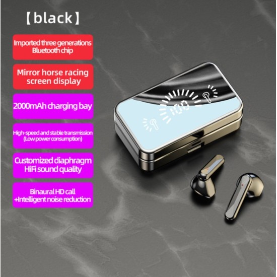 S20 Mirror Surface Wireless Bluetooth Headset Mini Invisible Long Standby Bluetooth Headset Black