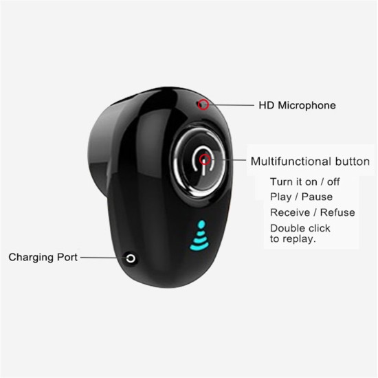 S650 Bluetooth Headset Mini Wireless In-ear Invisible Earbuds Handsfree Headset Stereo with Mic for All Smart Phone black