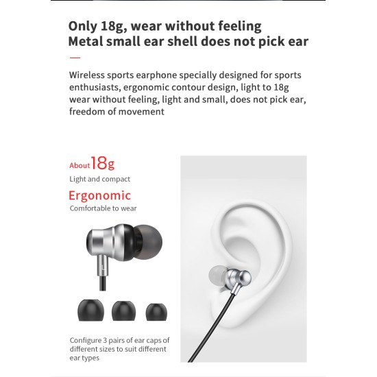 SSK Magnetic Wireless Bluetooth Earphone Sports Headphone Stereo Earbuds Waterproof Wireless in-ear Headset - Black