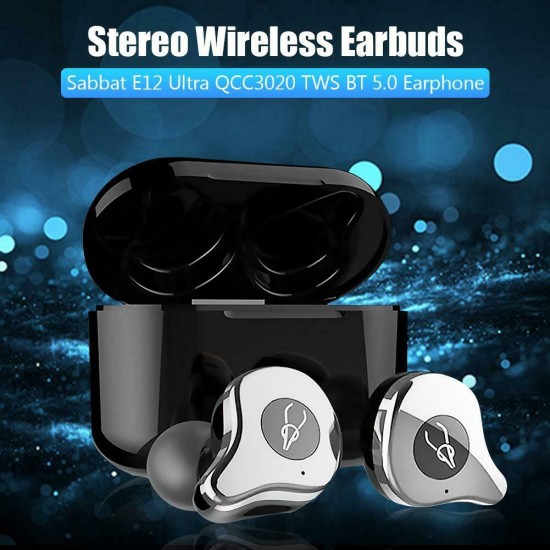 Sabbat E12 Ultra QCC3020 TWS BT V5.0 Sports Earbuds Wireless Charging Noise Canceling Headphones  silver