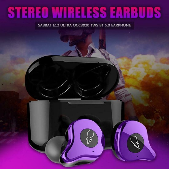 Sabbat E12 Ultra QCC3020 TWS BT V5.0 Sports Earbuds Wireless Charging Noise Canceling Headphones purple