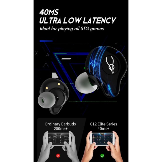 Sabbat G12elite Wireless Headphone Bluetooth 5.2 Stereo Noise Reduction Sport Earbud Low Latency Gaming Earphone Green