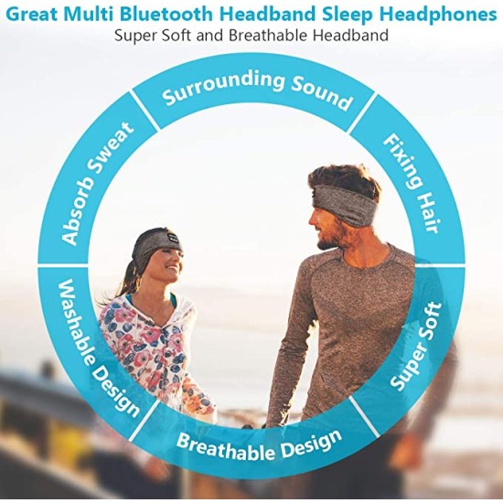 Sleep Headphones Bluetooth Headband-Wireless Sports Headband Headphones with Ultra-Soft Music Headband gray