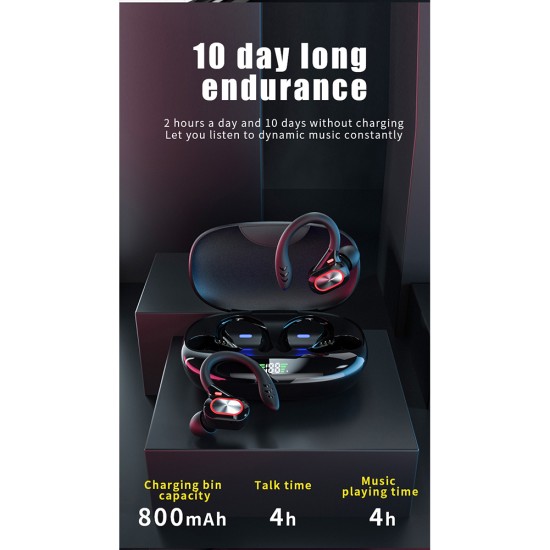 Sports Ipx5 Waterproof Wireless S730 Bluetooth-compatible  Earphones Digital Display Tws Noise Reduction Hanging Ear Headset red