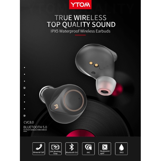 T1 TWS Support AptX ACC TWS True Wireless Bluetooth 5.0 Earphone CVC8 Noise-Cancellation with Bass HD Mic Headset Earbuds white