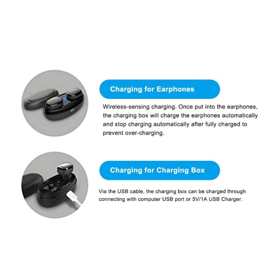 T12 TWS Wireless Earphone Dual Earbud True In-ear Stereo Bluetooth Headset with Microphone Charging Box black