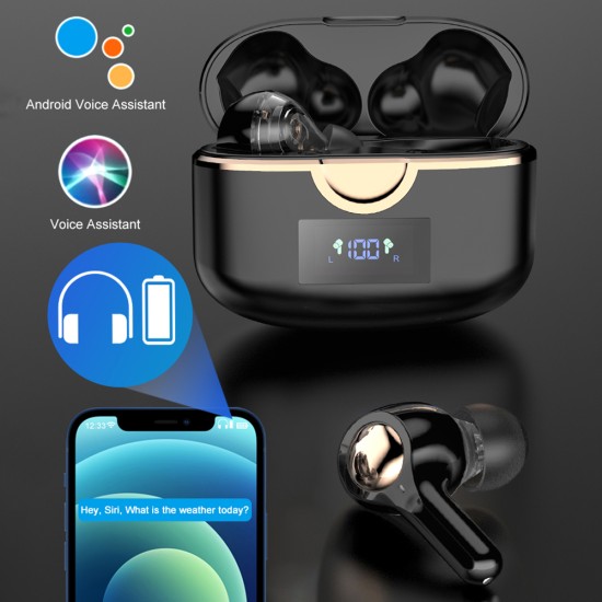 T22 TWS Wireless Headset Bluetooth Touch Control Double Moving Coil Four Speakers Headset Black