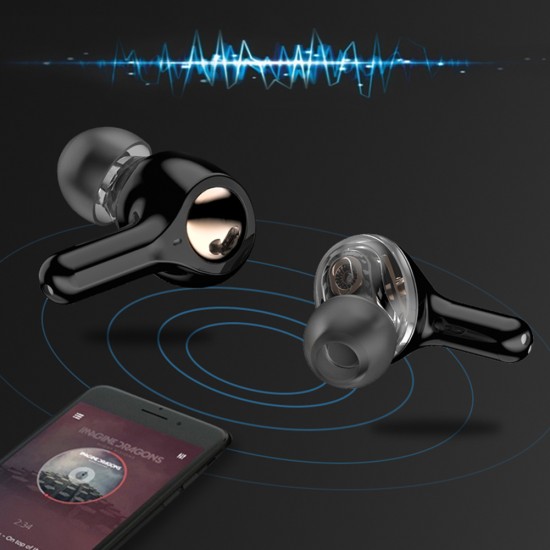 T22 TWS Wireless Headset Bluetooth Touch Control Double Moving Coil Four Speakers Headset Black