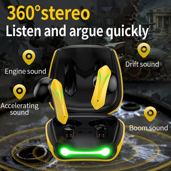 T33 Bluetooth 5.2 Headset Stereo Earbuds Dual-mode Low-latency Wireless Gaming Headphones with Microphone Black