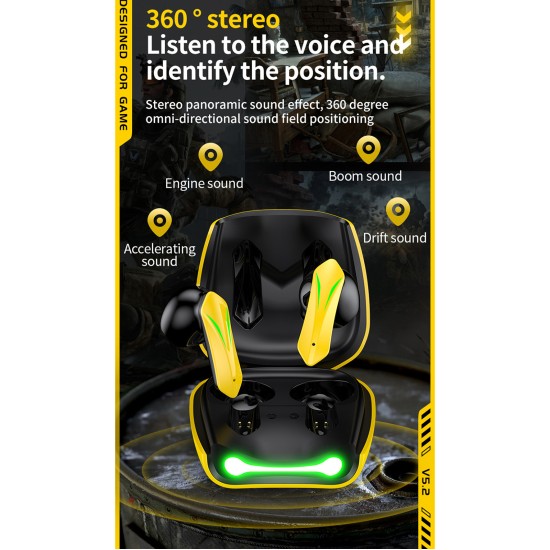 T33 Bluetooth 5.2 Headset Stereo Earbuds Dual-mode Low-latency Wireless Gaming Headphones with Microphone Black