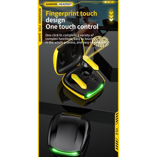 T33 Bluetooth 5.2 Headset Stereo Earbuds Dual-mode Low-latency Wireless Gaming Headphones with Microphone Yellow