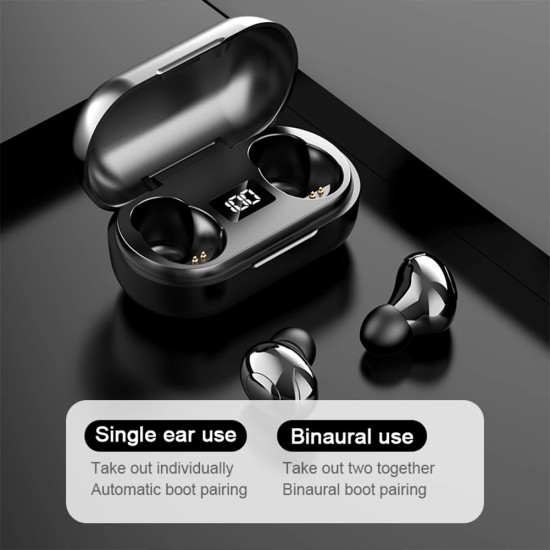 T8 Earphones Wireless  Headphones Wireless Bluetooth-compatible Headset Mini In-ear Led Digital Display Handsfree Headphones White