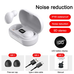 T8 Earphones Wireless  Headphones Wireless Bluetooth-compatible Headset Mini In-ear Led Digital Display Handsfree Headphones White