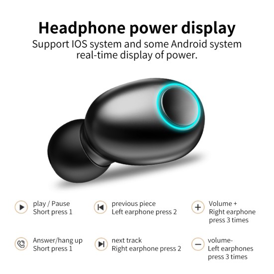 T8 TWS Earphone Wireless Bluetooth 5.0 Noise Cancelling Headphone Stereo Gaming Headsets LED Display 3500mAh Power Bank black